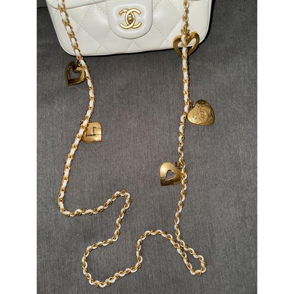 Chanel 22B White Mini Flap Rectangle Open Heart Gold Logo Shoulder Crossbody Bag - Picture 8 of 16